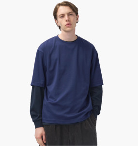 Футболка унісекс Uniqlo Airism Cotton Oversized Crew Neck Half-Sleeve T-Shirt Blue 465185-69 L 465185-69