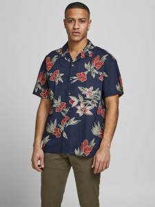 Сорочка JJGREG AOP SHIRT SS PLAIN 12174064 Navy Blazer Jack&Jones M Темно-синій 12174064NAVYBLAZER