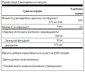 Капсули Spirulina Blue-Green Alhae 500mg - 90veg caps 100-96-7034964-20
