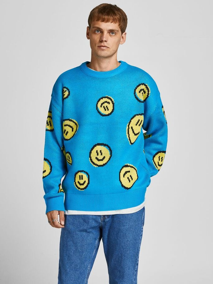 Пуловер JORSMILE KNIT CREW NECK KA KNT21 12206857-Hawaiian Ocean-Fit:WIDE Jack&Jones M Блакитний 12206857-Hawaiian Ocean-F