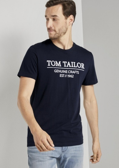Футболка t-shirt with print 1021229XX1010668 Tom Tailor S Темно-синій 1021229XX1010668