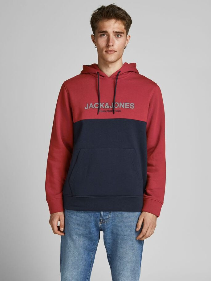 Толстовка JJEURBAN BLOCKING SWEAT HOOD NOOS 12190441-Red Dahlia Jack&Jones S Червоний 12190441-Red Dahlia-Detai