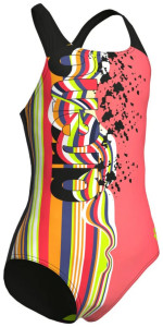 Купальник закритий для дівчат Arena PALETTE SWIMSUIT SWIM PRO BACK кораловий, чорний Діт 007918-350