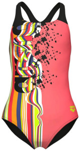 Купальник закритий для дівчат Arena PALETTE SWIMSUIT SWIM PRO BACK кораловий, чорний Діт 007918-350