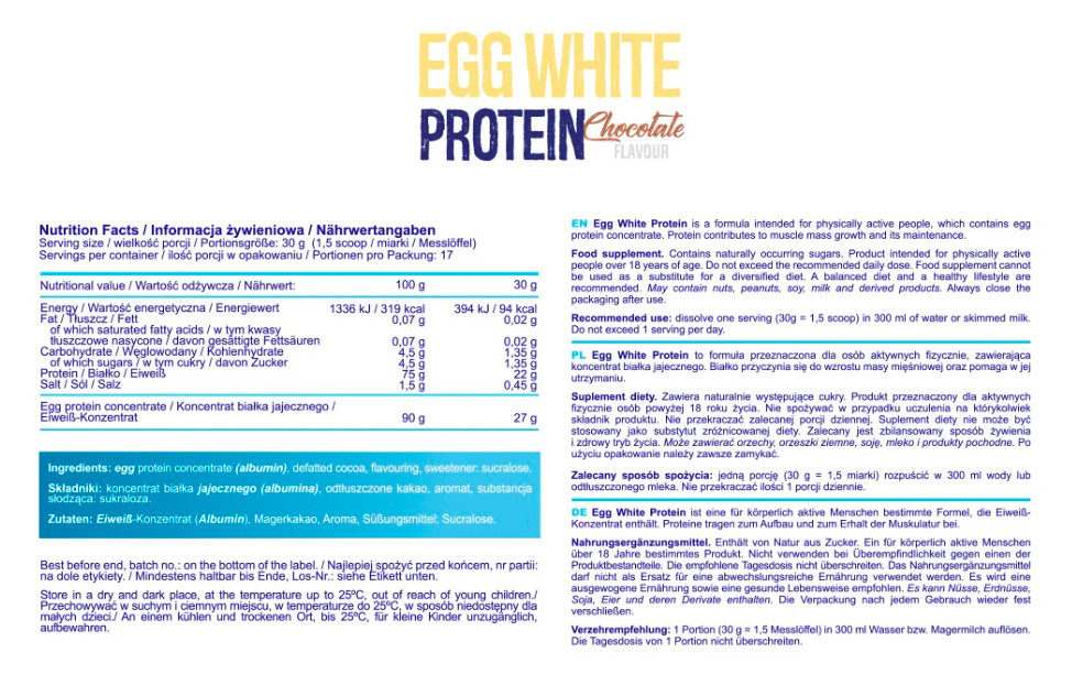 Порошок Egg White Protein - 510g Chocolate 100-67-4707466-20