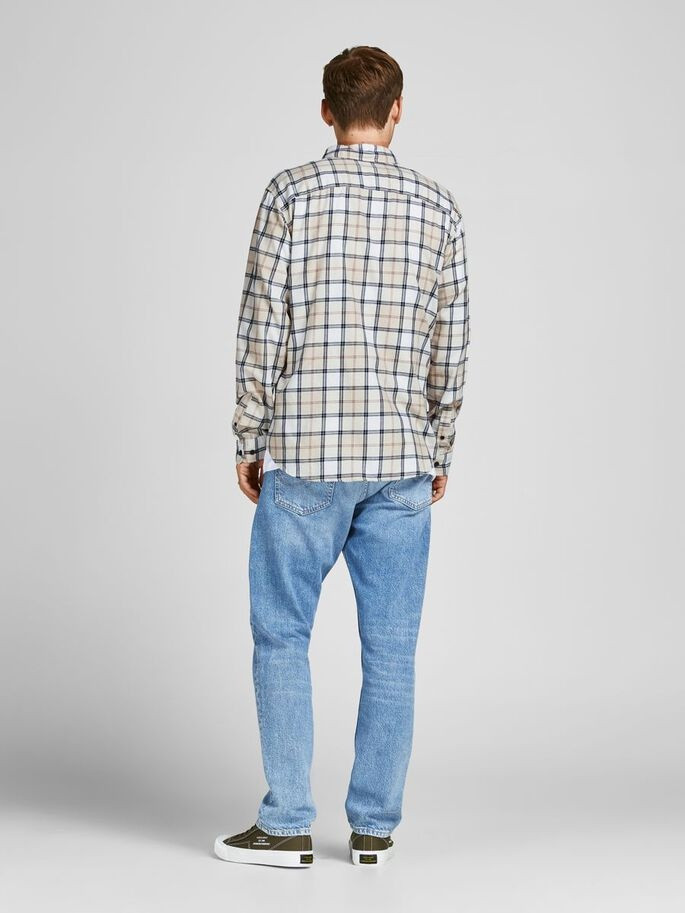 Сорочка JORBLASTER CHECK TWILL SHIRT LS 12195943-Blanc de Blanc-Checks:/SLIM FIT Jack&Jones M Бежеви 12195943-Blanc de Blanc-C