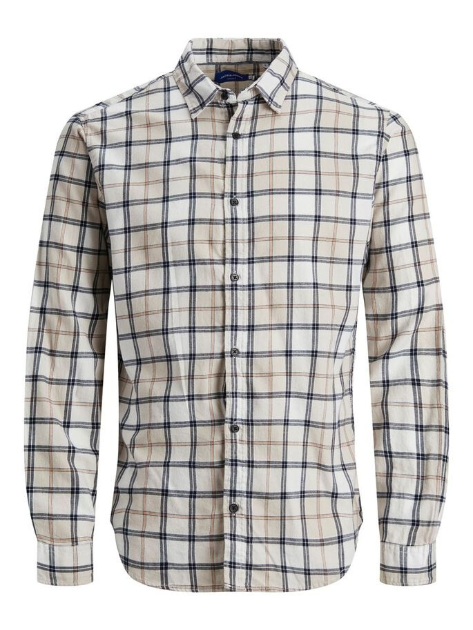 Сорочка JORBLASTER CHECK TWILL SHIRT LS 12195943-Blanc de Blanc-Checks:/SLIM FIT Jack&Jones M Бежеви 12195943-Blanc de Blanc-C