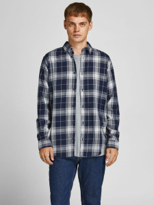 Сорочка JORBLASTER CHECK TWILL SHIRT LS 12195943-Navy Blazer-Checks:/SLIM FIT Jack&Jones M Темно-син 12195943-NAVY BLAZER-CHEC