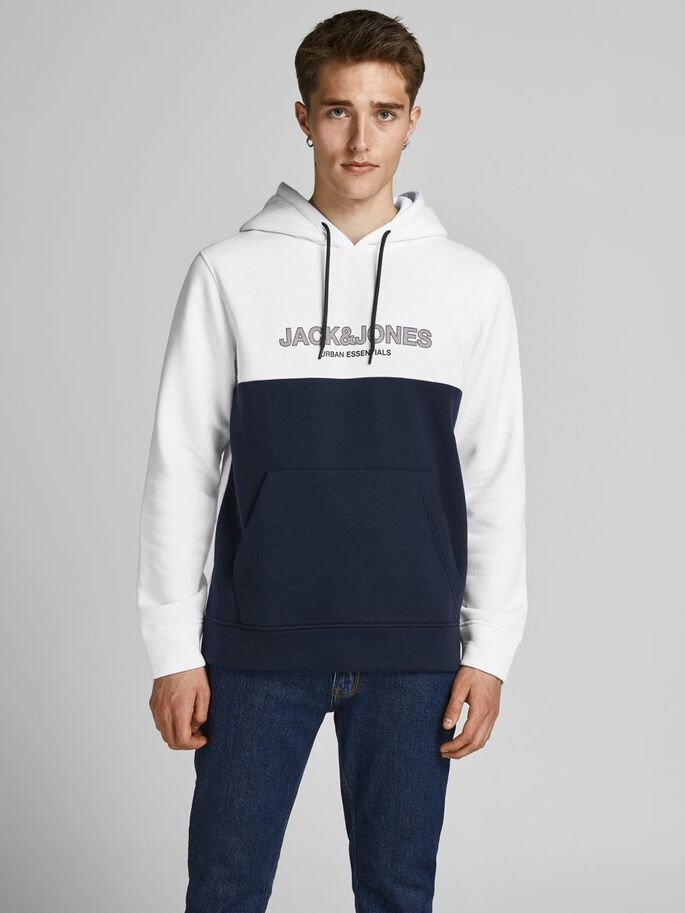 Толстовка JJEURBAN BLOCKING SWEAT HOOD NOOS 12190441-White Jack&Jones XXL Білий 12190441-WHITE-DETAIL:RED