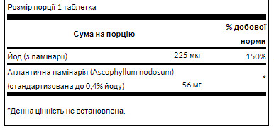 Таблетки Kelp Iodine Source 225 mcg - 250 Tabs Per Bottle 100-70-7269499-20