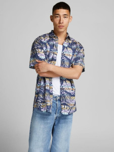 Сорочка JORHAZY SHIRT SS LTN 12187954 Ensign Blue Jack&Jones S Синій 12187954ENSIGNBLUE