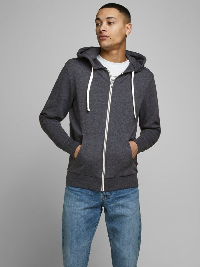 Толстовка JJEHOLMEN SWEAT ZIP HOOD NOOS 12136884-Dark Grey Melange-Fit:REG FIT Jack&Jones L Темно-сі 12136884-Dark Grey Melang