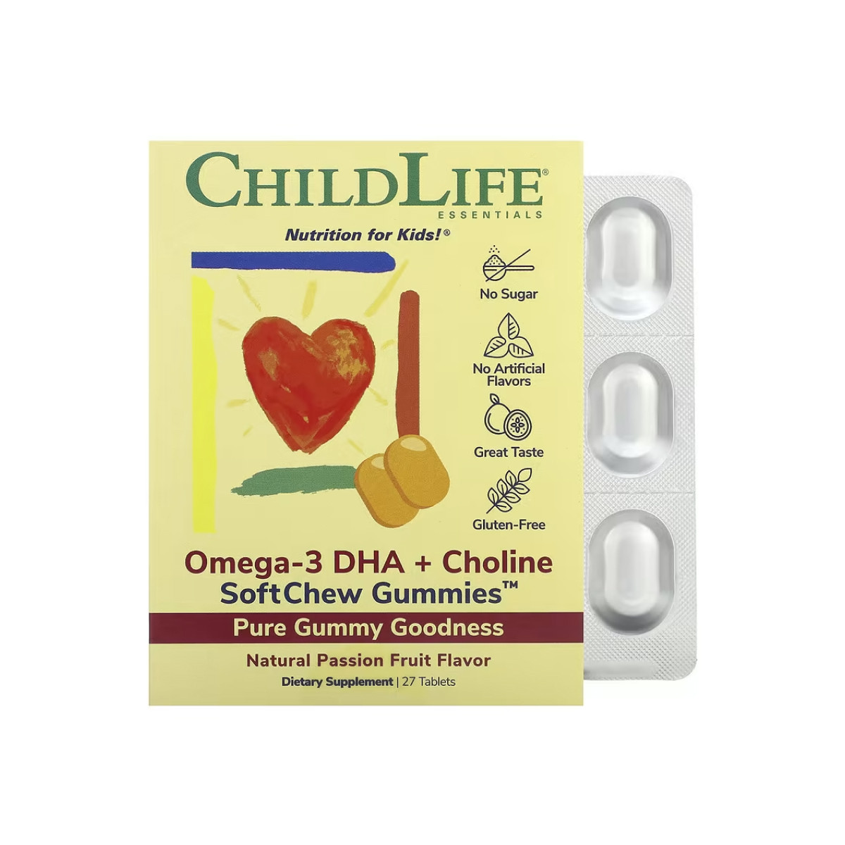 Таблетки ChildLife Essentials Omega-3 DHA + Choline - 27 tabs Natural Passion Fruit 2023-10-3715
