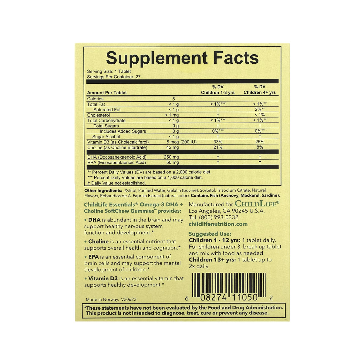 Таблетки ChildLife Essentials Omega-3 DHA + Choline - 27 tabs Natural Passion Fruit 2023-10-3715