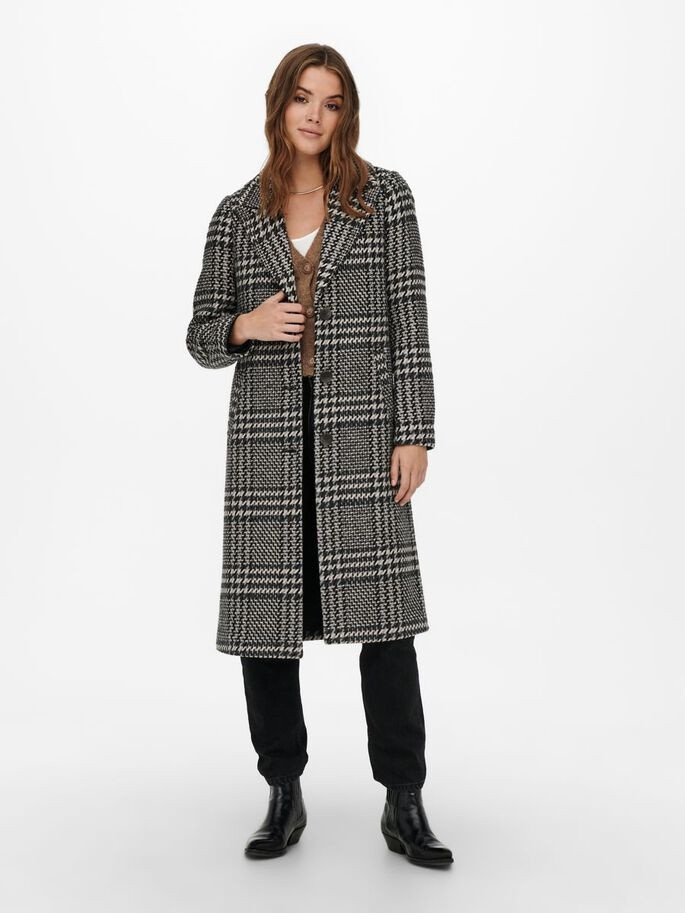 Пальто ONLMINNA LIFE CHECK WOOL COAT CC OTW 15229877-Black-Detail:PUMICE STONE + LGM + DGM ONLY M Ч 15229877-BLACK-DETAIL:PUM