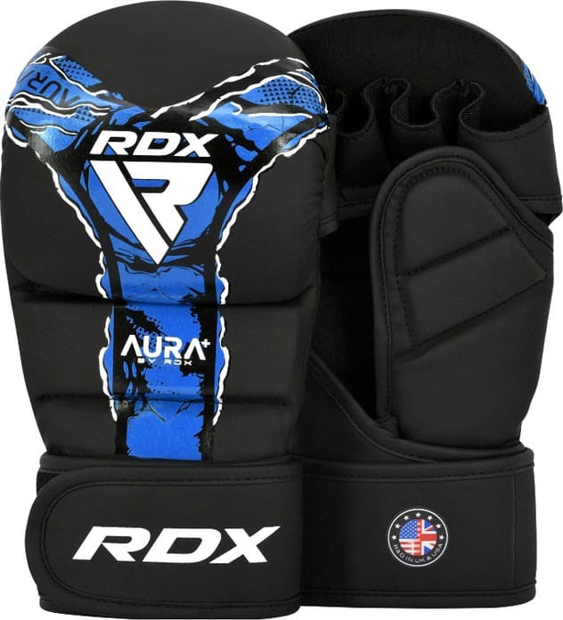 Рукавиці тренувальні RDX GRAPPLING GLOVES SHOOTER NEW AURA F17 чорний, синій Уні M GSR-F17BU