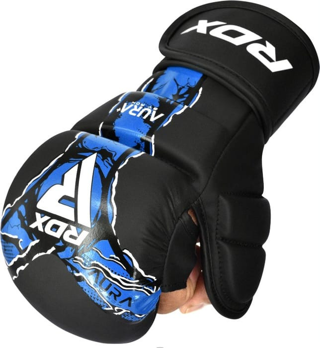 Рукавиці тренувальні RDX GRAPPLING GLOVES SHOOTER NEW AURA F17 чорний, синій Уні M GSR-F17BU