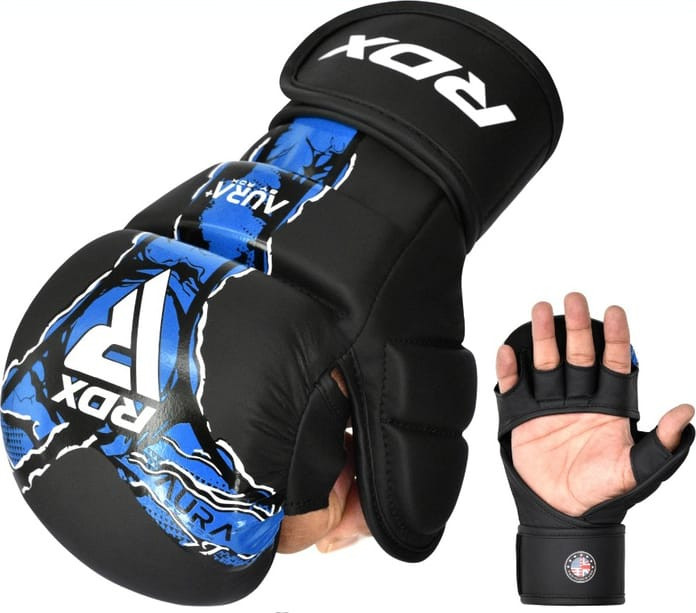 Рукавиці тренувальні RDX GRAPPLING GLOVES SHOOTER NEW AURA F17 чорний, синій Уні M GSR-F17BU