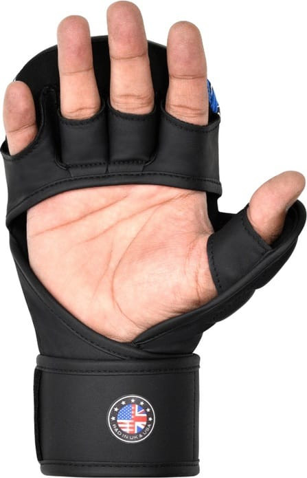 Рукавиці тренувальні RDX GRAPPLING GLOVES SHOOTER NEW AURA F17 чорний, синій Уні M GSR-F17BU