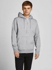 Толстовка JJESOFT BASIC SWEAT ZIP HOOD NOOS 12191895-Light Grey Melange-Fit:REG FIT Jack&Jones L Сір 12191895-LIGHT GREY MELAN