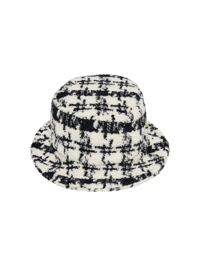 Панама зимова ONLJANET TEDDY BUCKET HAT 15221176-Black-Checks:WHITE ONLY ONE SIZE Білий 15221176-BLACK-CHECKS:WHI