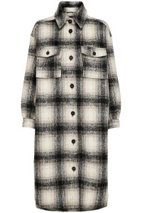 Пальто ONLLOU LONG CHECK SHACKET OTW 15238541-Pumice Stone-Checks:BLACK ONLY L Коричневий 15238541-PUMICE STONE-CHE