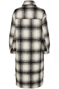 Пальто ONLLOU LONG CHECK SHACKET OTW 15238541-Pumice Stone-Checks:BLACK ONLY L Коричневий 15238541-PUMICE STONE-CHE