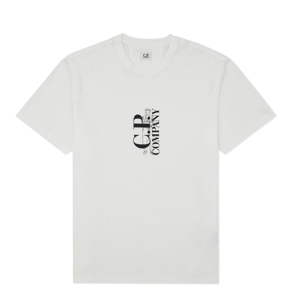 Футболка C.P. Company 30/1 JERSEY VERTICAL LOGO T-SHIRT WHITE 18CMTS138A005100W-103