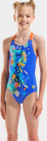 Купальник для дівчаток Arena PAINTING SWIMSUIT V BACK синій, помаранчевий 128 см (010744-830) 010744-830