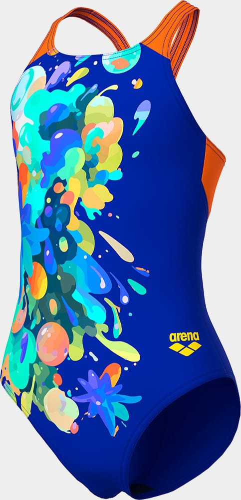 Купальник для дівчаток Arena PAINTING SWIMSUIT V BACK синій, помаранчевий 128 см (010744-830) 010744-830