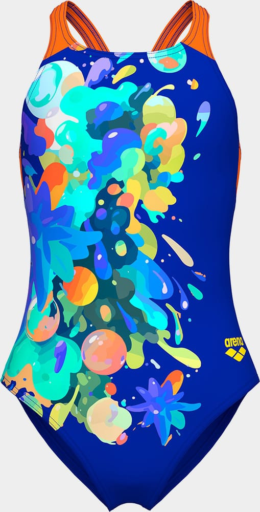 Купальник для дівчаток Arena PAINTING SWIMSUIT V BACK синій, помаранчевий 128 см (010744-830) 010744-830