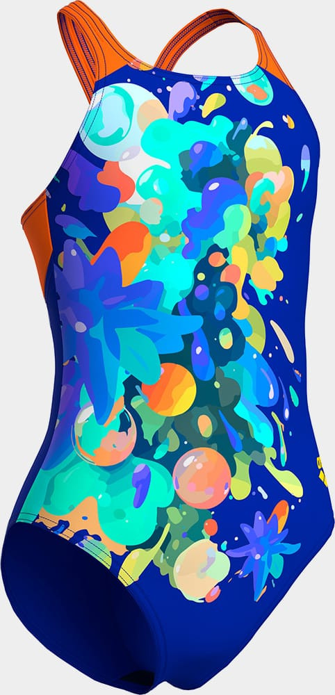 Купальник для дівчаток Arena PAINTING SWIMSUIT V BACK синій, помаранчевий 128 см (010744-830) 010744-830