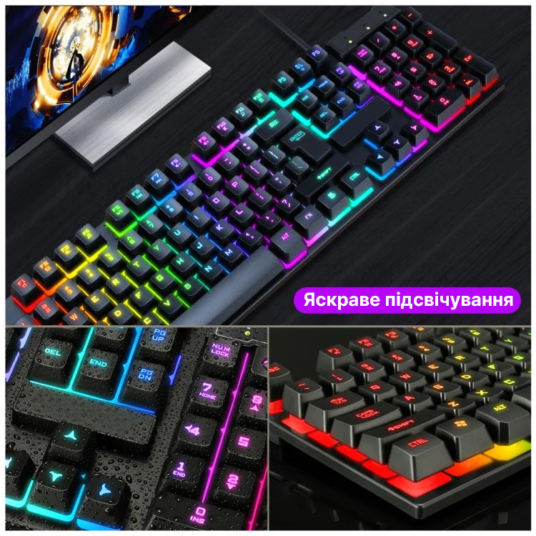 Клавіатура комп'ютерна ігрова з RGB підсвічуванням PREMIUM Jedel та геймерською мишкою ABS-пластик 3223