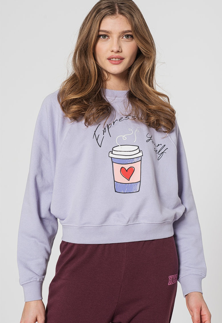 Толстовка ONLJENNIFER LIFE L/S O-NECK BOX SWT 15250226-Cosmic Sky-Print:COFFEE ONLY L Бузковий 15250226-Cosmic Sky-Print