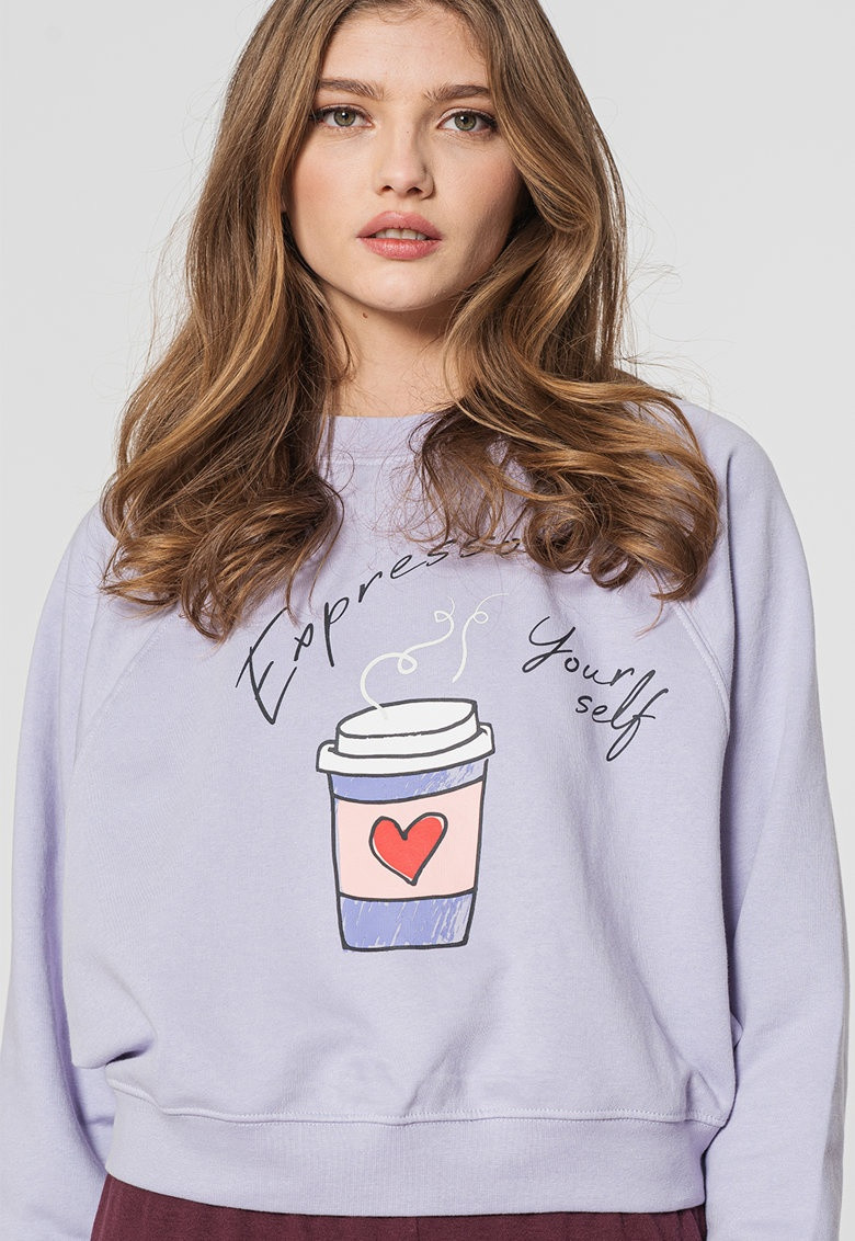 Толстовка ONLJENNIFER LIFE L/S O-NECK BOX SWT 15250226-Cosmic Sky-Print:COFFEE ONLY L Бузковий 15250226-Cosmic Sky-Print