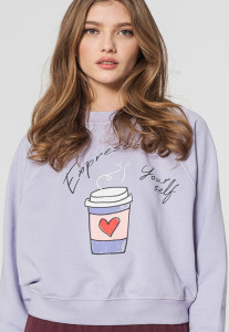 Толстовка ONLJENNIFER LIFE L/S O-NECK BOX SWT 15250226-Cosmic Sky-Print:COFFEE ONLY L Бузковий 15250226-COSMIC SKY-PRINT