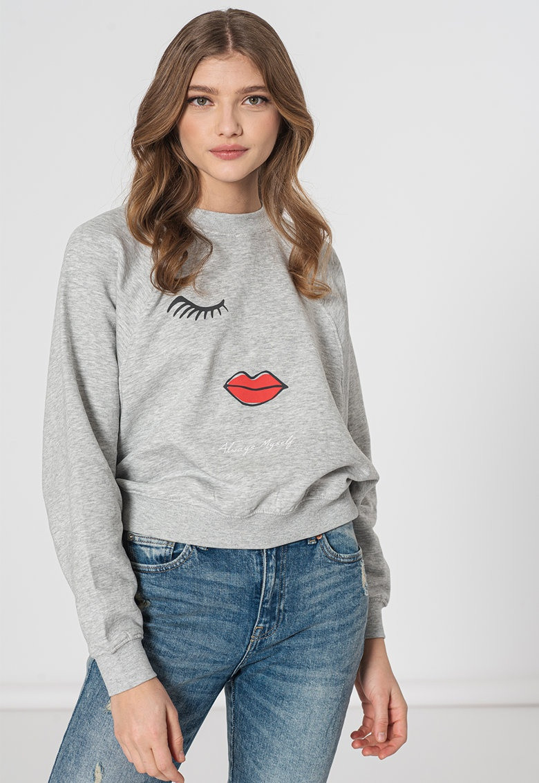 Толстовка ONLJENNIFER LIFE L/S O-NECK BOX SWT 15250226-Light Grey Melange-Print:FACE ONLY L Сірий 15250226-Light Grey Melan