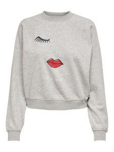 Толстовка ONLJENNIFER LIFE L/S O-NECK BOX SWT 15250226-Light Grey Melange-Print:FACE ONLY L Сірий 15250226-LIGHT GREY MELAN