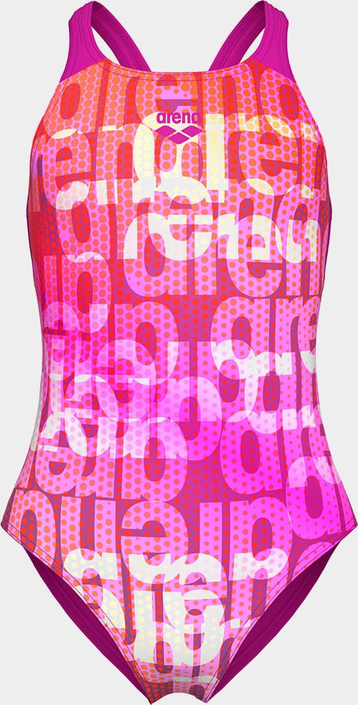 Купальник закритий для дівчат Arena MULTI COLOURS SWIMSUIT V BACK рожевий, помаранчевий Діт 152 см 009007-908