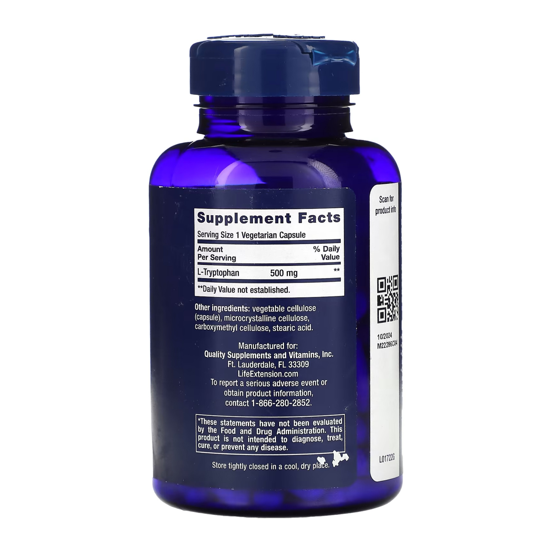 Капсули Life Extension L-Tryptophan 500mg - 90 vcaps (До 01.25) 2023-10-5904