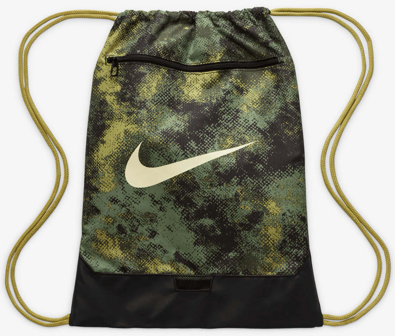 Рюкзак-мішок Nike NK BRSLA DRWSTG 9.5 CAMO AOP 18L хакі, чорний Уні 36x51х5 см FZ2613-386