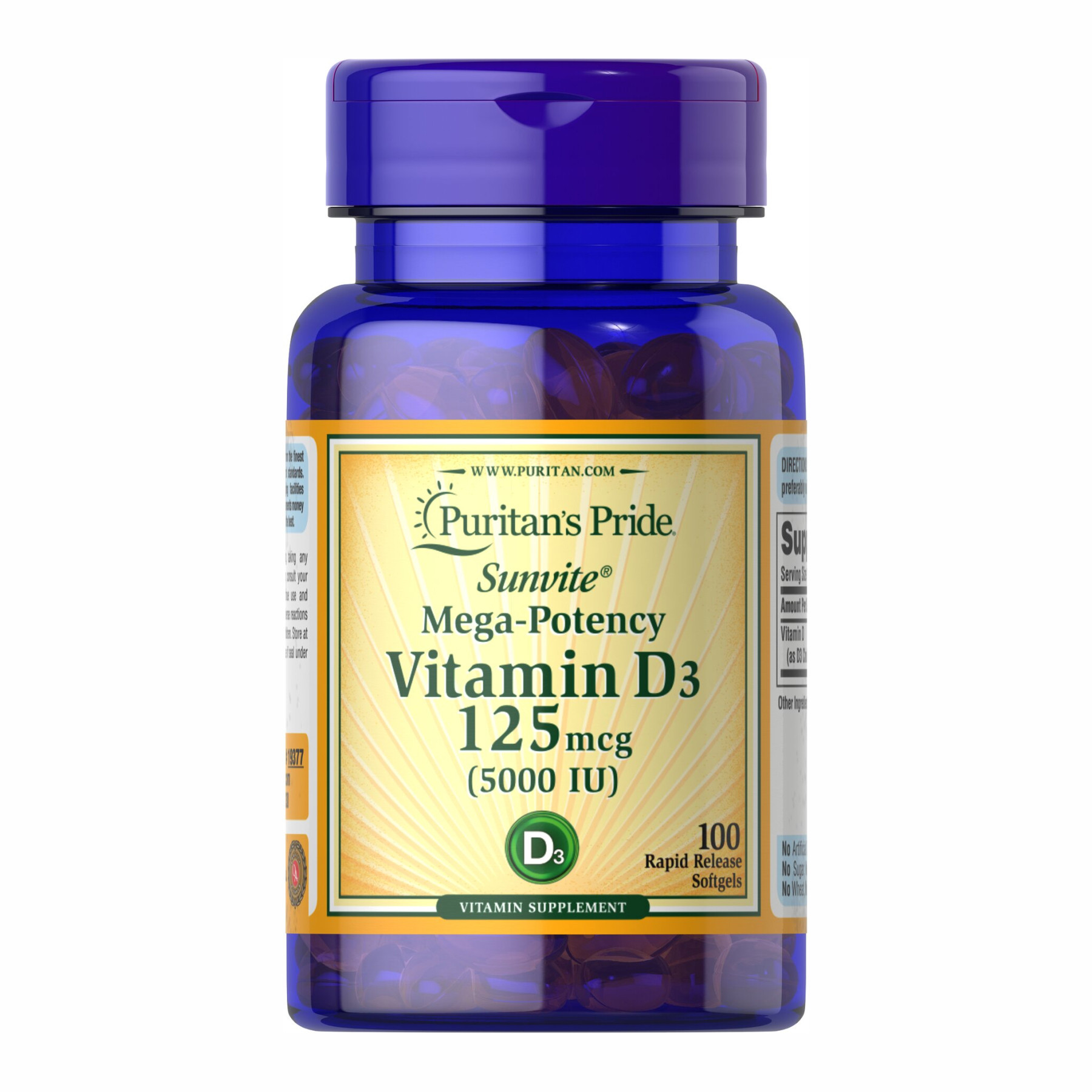 Таблетки Vitamin D-3 125mcg (5000 IU) Sunvite Mega Potency - 100 tabs 100-99-0283453-20