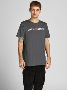 Футболка JJECORP LOGO TEE SS CREW NECK NOOS 12137126-Asphalt-Detail:SLIM FIT Jack&Jones L Темно-сіри 12137126-ASPHALT-DETAIL:S