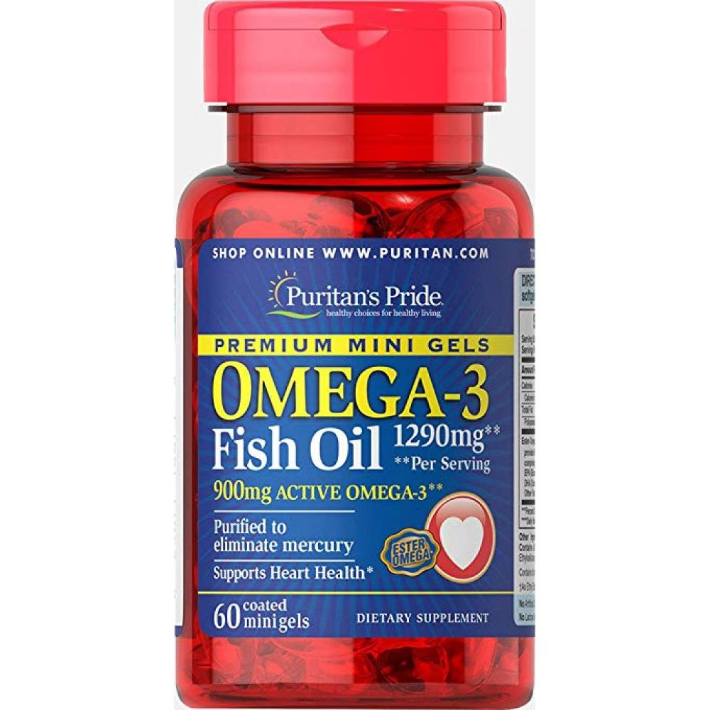 Софт гелеві капсули Omega-3 Fish Oil 1290 mg Mini Gels (900 mg Active Omega-3) - 60 softgels 100-43-3734535-20