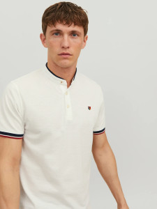 Поло JPRBLUWIN MAO POLO SS SN 12171658-Cloud Dancer-Fit:REG / WHISPER WHITE Jack&Jones L Білий 12171658-CLOUD DANCER-FIT
