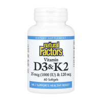 Софт гелеві капсули Natural Factors Vitamin D3 & K2 25 mcg (1000 IU) & 120 mcg - 60 softgels 2023-10-6543