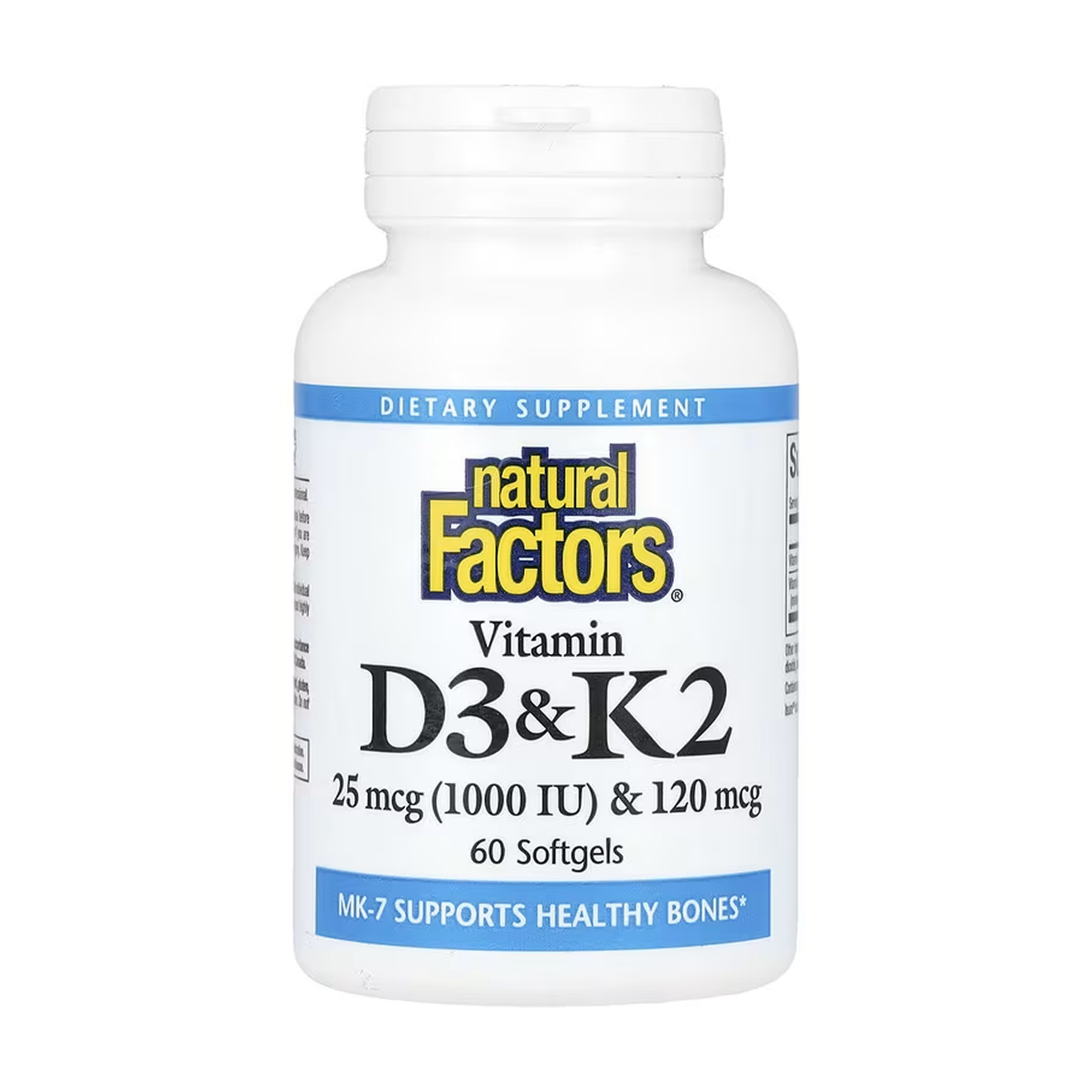 Софт гелеві капсули Natural Factors Vitamin D3 & K2 25 mcg (1000 IU) & 120 mcg - 60 softgels 2023-10-6543