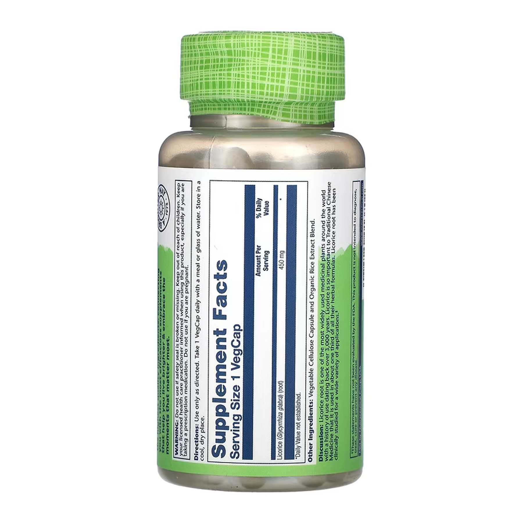 Капсули Solaray Licorice 450mg - 100 vcaps 2023-10-6722