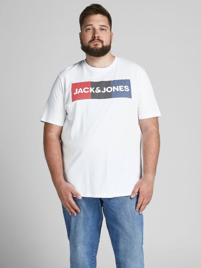 Футболка JJECORP LOGO TEE SS O-NECK NOOS PS 12158505-White-Print:PLAY Jack&Jones PLUS 2XL Білий 12158505-WHITE-PRINT:PLAY