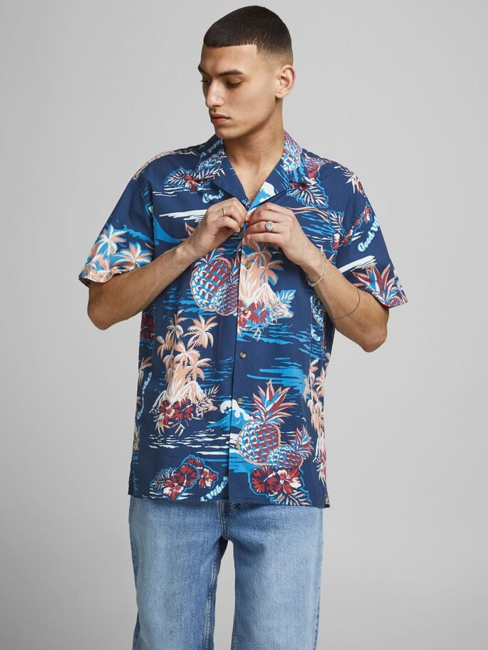 Сорочка JORTROPICANA RESORT SHIRT S/S LTN 12187956 Ensign Blue Jack&Jones L Синій 12187956EnsignBlue